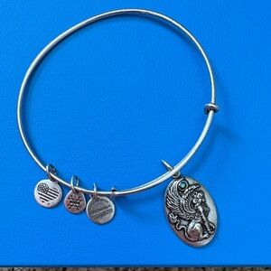Alex and Ani Sterling Silver Sphinx Charm Bangle Bracelet EUC